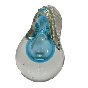 Vtg Chalet Canada Art Glass Blue Gold Clear MCM Paperweight Pear PLEASE READ